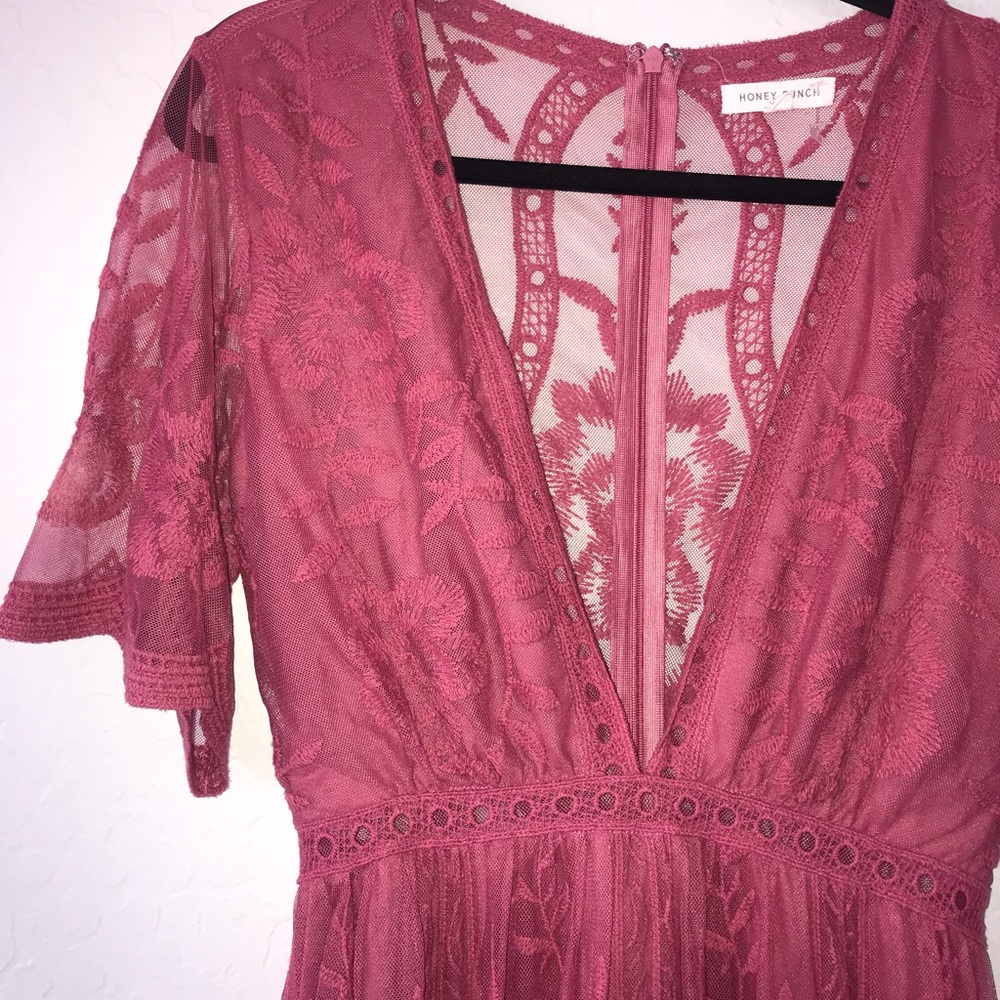 Honey Punch Pink Lace Maxi Dress